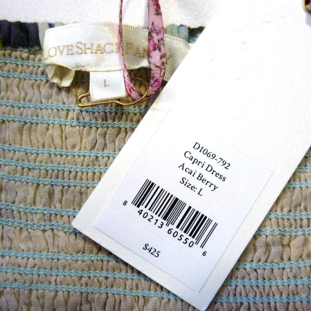 NWT LoveShackFancy Capri in Acai Berry Smocked On/Off Shoulder Midi Dress L $425 - Picture 8 of 8